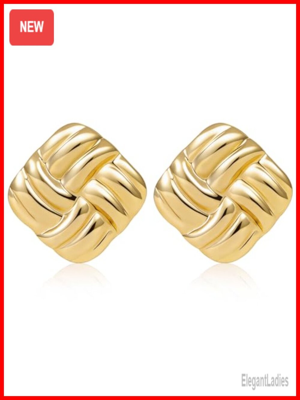18K Gold Stainless Steel Square Stud Earrings Hypoallergenic